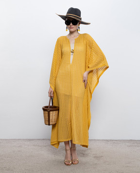 Twinset Жовта ажурна сукня з розрізом 261LM2BGG