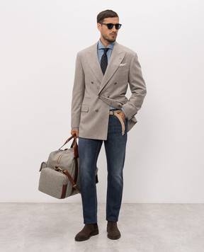Brunello Cucinelli Сірий двобортний піджак з вовни M038P8BPC2