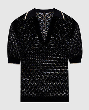 Agnona Чорний ажурний топ з коміром-поло K3110557C080P