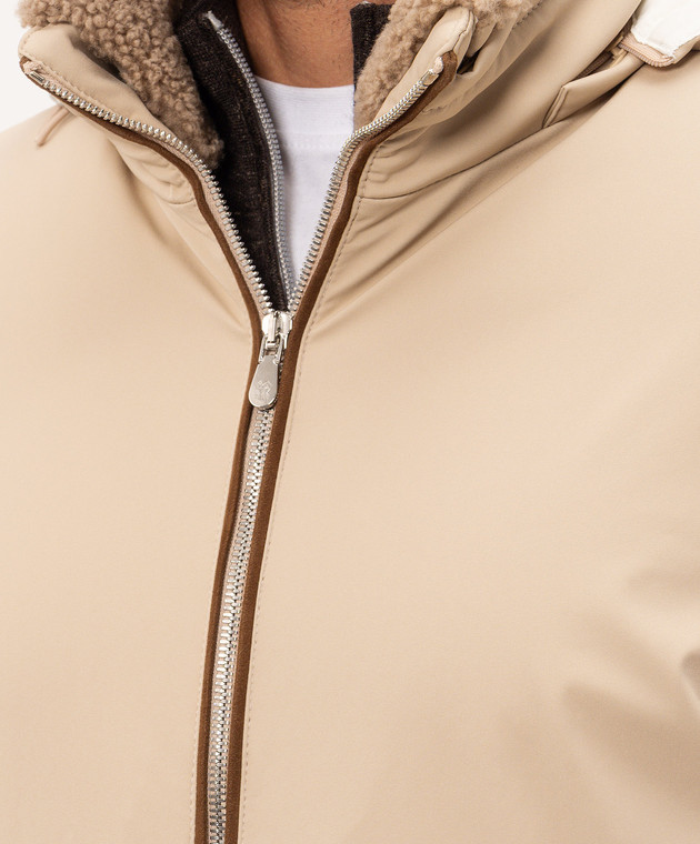 Brunello Cucinelli Бежевий пуховик з хутром MV4061606 зображення 5