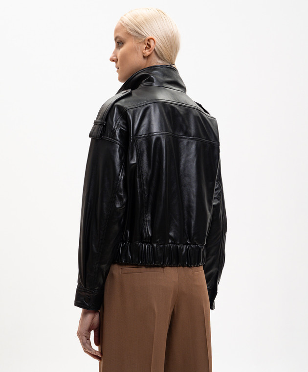 Babe Pay Pls Черная кожаная куртка с накладными карманами 2605PUFF изображение 4