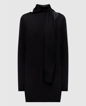 Twinset Черное платье мини с шерстью с логотипом 252AT3100