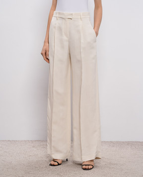 Brunello Cucinelli Бежевые брюки с леном с цепочкой мониль MH126P8884