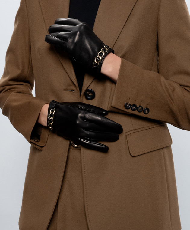 Sermoneta Gloves Чорні шкіряні рукавички з ланцюжком AN07FCATENACH зображення 2