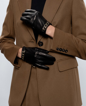 Sermoneta Gloves Чорні шкіряні рукавички з ланцюжком AN07FCATENACH