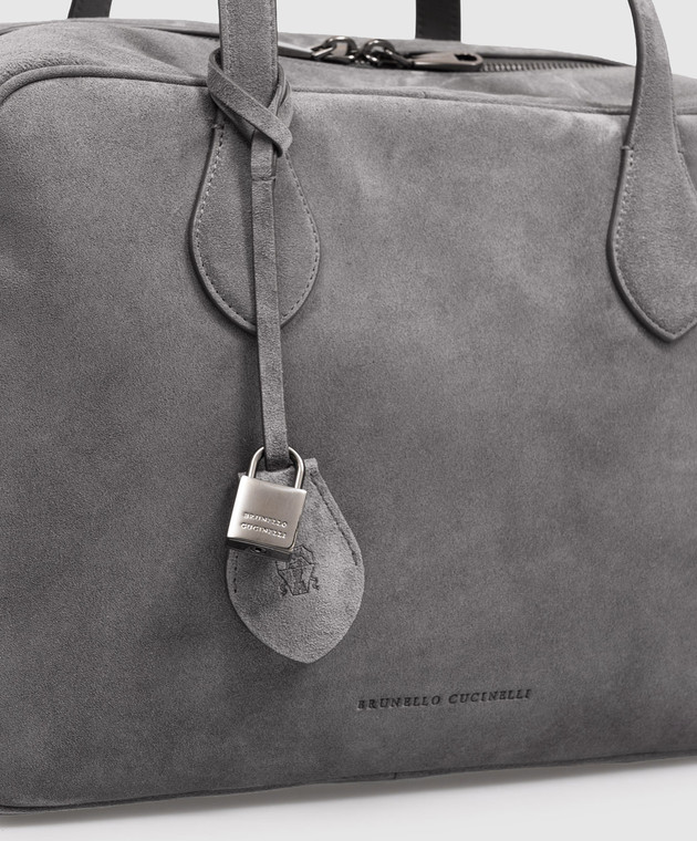Brunello Cucinelli Сіра замшева сумка з тисненням логотипа MBDLB2846 зображення 4