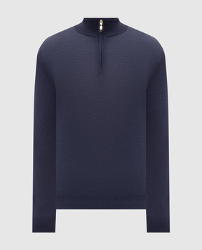 Doriani Cashmere Синий джемпер из шерсти, шелка и кашемира с молнией 1818179