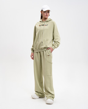 Off-White Зеленые худи с цветочным принтом логотипа 2BB064F25FLE002