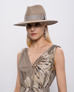 Brunello Cucinelli Солом'яний капелюх-федора кольору хакі з ланцюжком моніль MCAP90019