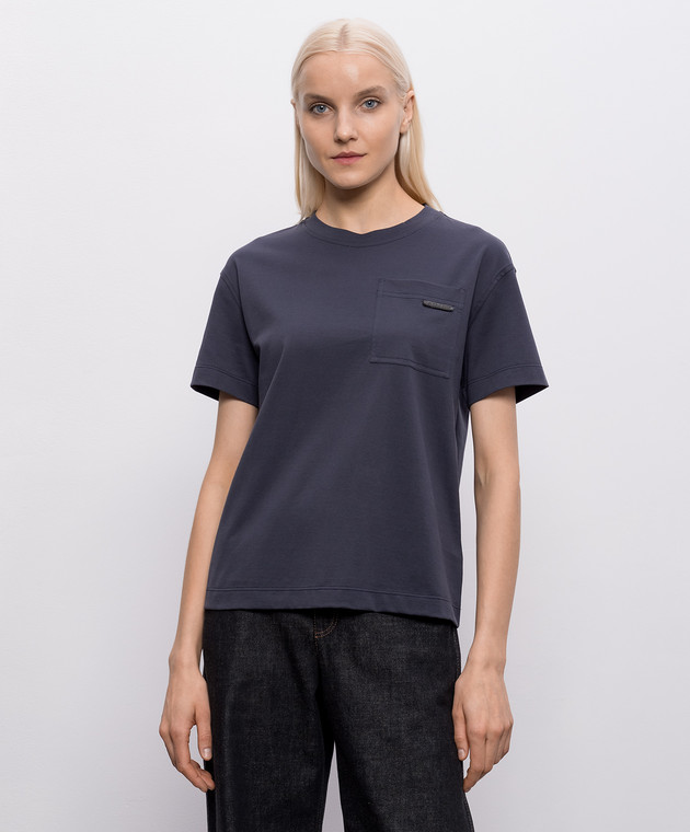 Brunello Cucinelli Синя футболка з ланцюжком MPT81EC710 зображення 3