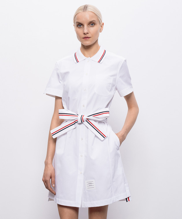 Thom Browne Біла сукня-сорочка з нашивкою логотипа FDSF58AF1004 зображення 3