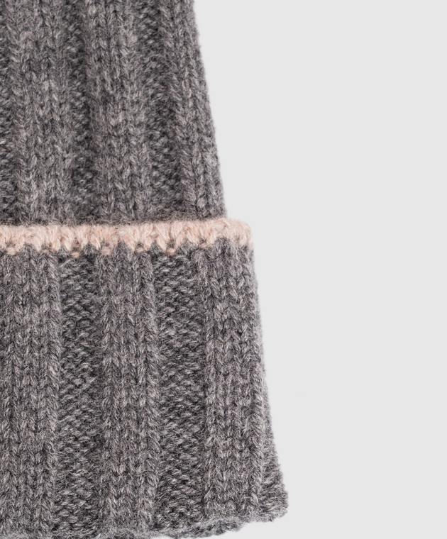 Brunello Cucinelli Сіра шапка з кашеміру з окантуванням M2240900 зображення 4