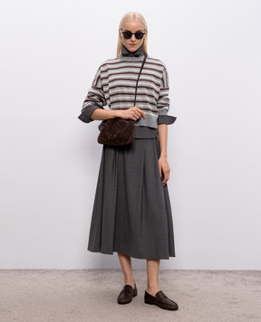 Brunello Cucinelli Серый свитер из шерсти, кашемира и шелка в полоску M16221900P