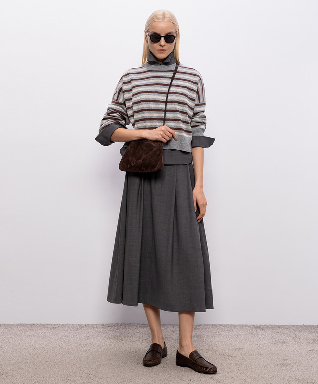 Brunello Cucinelli Серый свитер из шерсти, кашемира и шелка в полоску M16221900P изображение 2