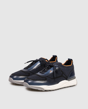 Santoni Синие комбинированные кроссовки с логотипом MBIO22135BGRNOTZ