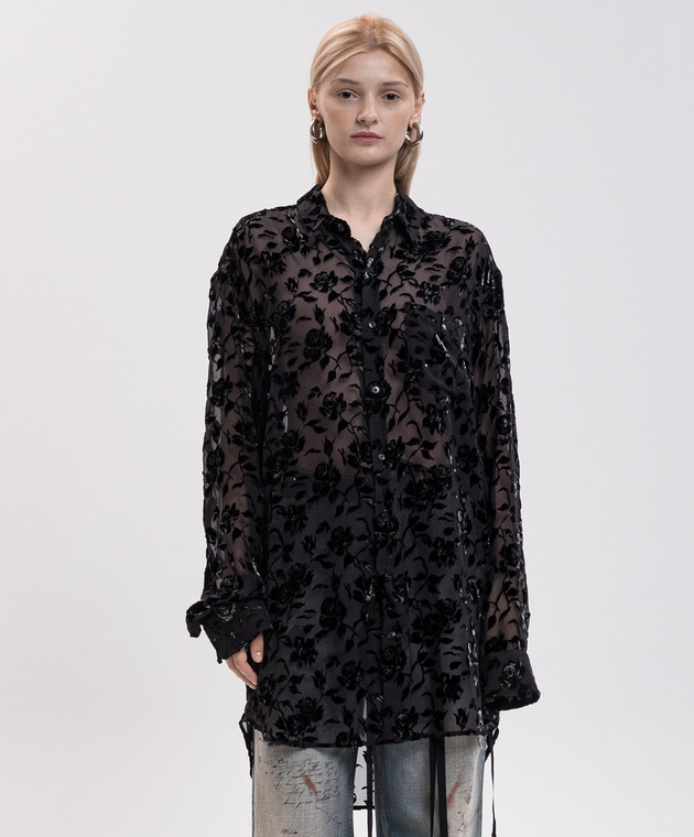 Ann Demeulemeester Черная блуза Elisabeth с шелком B0010219FA749 изображение 3