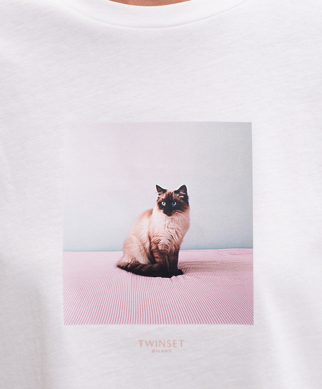 Twinset Белая футболка с принтом 262TF2090 изображение 5
