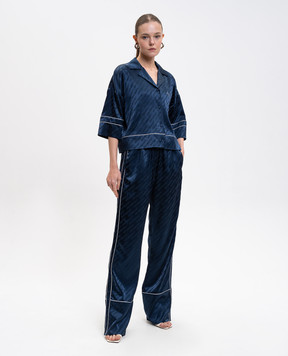 Off-White Сині штани в піжамному стилі у візерунок логотипа 2CA18ZF25FAB001