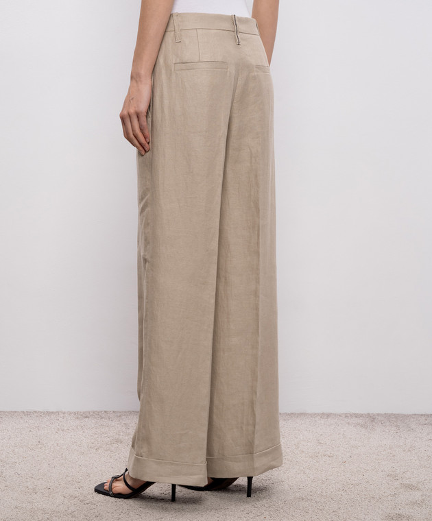 Brunello Cucinelli Бежевые брюки из льна с отворотами MH527P8492 изображение 4