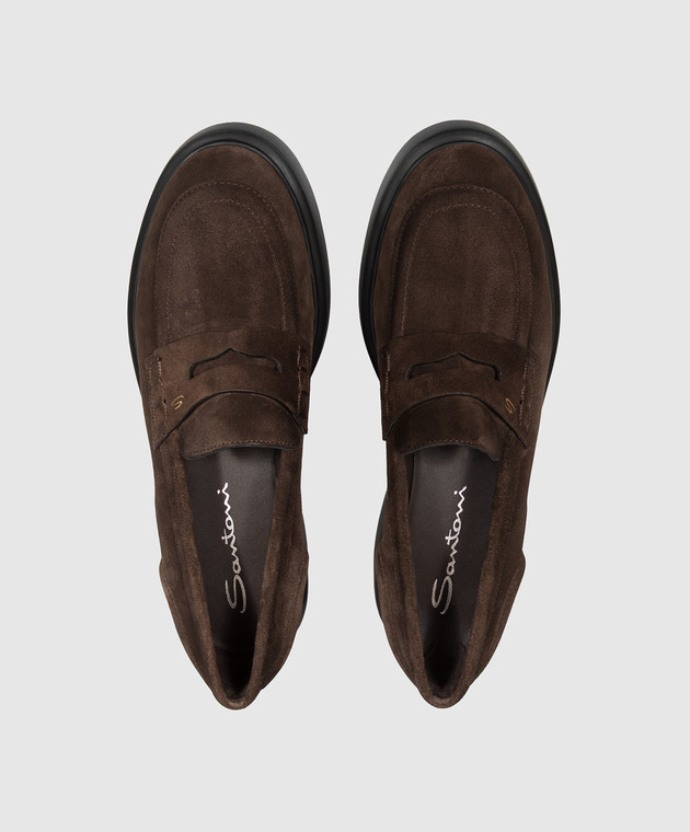 Santoni Коричневі замшеві лофери з монограмою WUEW71868SMOTHLW зображення 4
