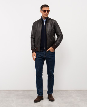 Pini Parma Синій кардиган з вовни і кашеміру FZIPRIBBEDBL