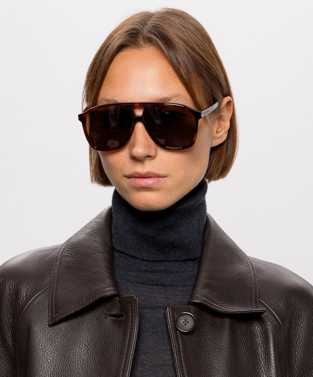 Saint Laurent Коричневі сонцезахисні окуляри DUNE з ефектом черепахового панцира 736443Y9956 зображення 2