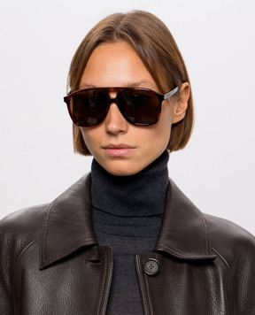 Saint Laurent Коричневые солнцезащитные очки DUNE с эффектом черепахового панциря 736443Y9956