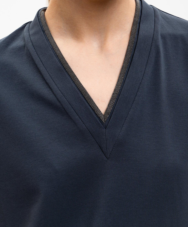 Brunello Cucinelli Синяя футболка с цепочкой мониль MPT18BD222 изображение 5