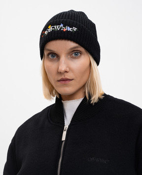Off-White Черная шапка из шерсти с логотипом OWLC017F25KNI001