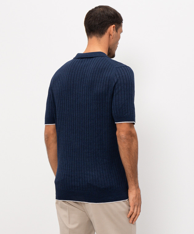 Pini Parma Синє поло з льоном в рубчик POLCOLIRIBBL зображення 4
