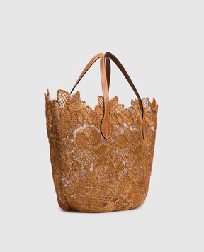 Ermanno Scervino Life Коричневая сумка-тоут в цветочный узор с рафией D484S500ZQP