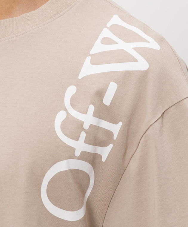 Off-White Бежевая футболка с принтом логотипа 44MAA120F26J010 изображение 5