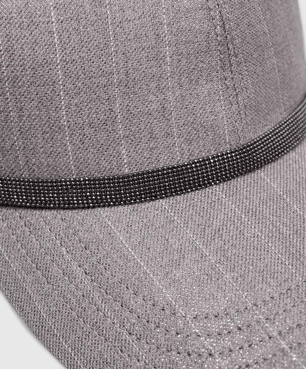 Brunello Cucinelli Серая кепка из шерсти с люрексом в полоску MCAP90227P изображение 4