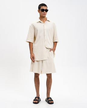 Off-White Бежеві махрові шорти у візерунок логотипа 44MCB092C9J001