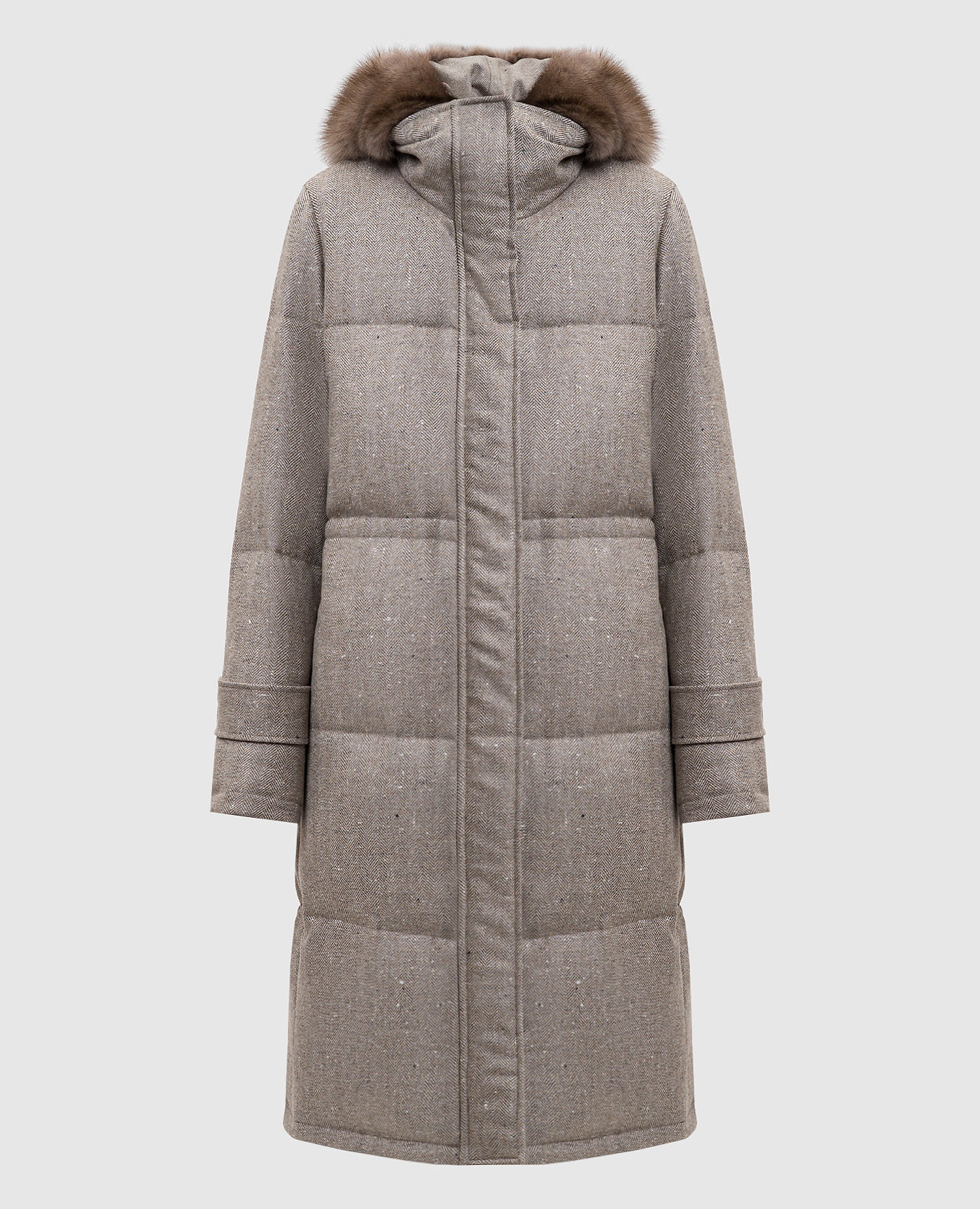 

Коричневая куртка из шерсти и кашемира с мехом соболя, Коричневый, Куртки