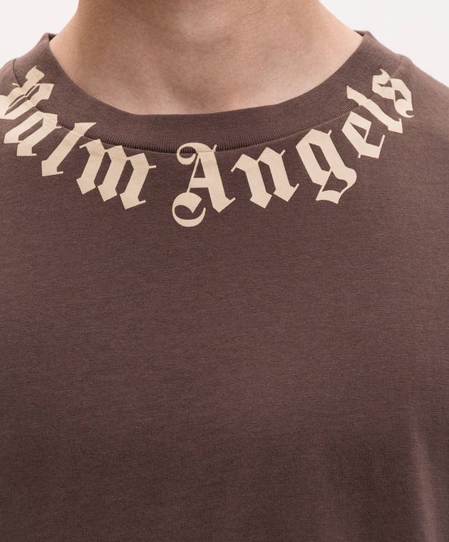 Palm Angels Коричнева футболка з принтом логотипа PMAA109S26JER008 зображення 5