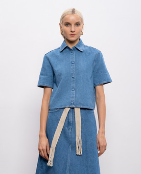 Agnona Блакитна джинсова сорочка з льоном TD1119YU2131