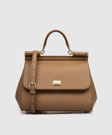 Коричневая кожаная сумка Sicily с логотипом