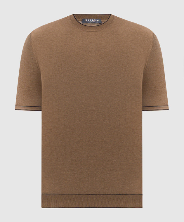 Bertolo Cashmere Коричневая футболка с контрастным окантованием 902204002056