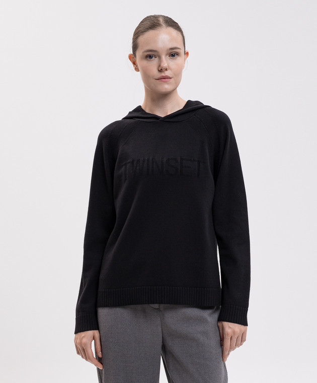 Twinset Черный худи с узором логотипа 262LI3NCC изображение 3