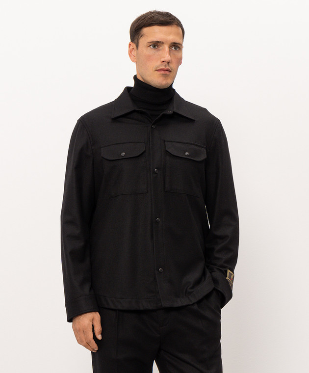 Cashmere&Whiskey Черная рубашка из шерсти и кашемира 07687R0775 изображение 3