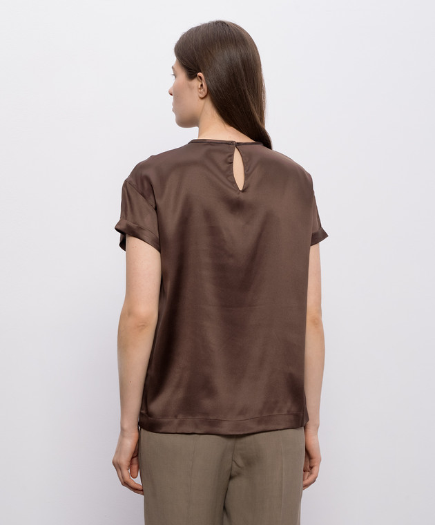 Brunello Cucinelli Коричнева блуза із шовком M0C59DE310 зображення 4