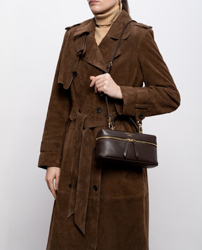 Christian Villa Кожаная коричневая сумка с принтом логотипа 06301