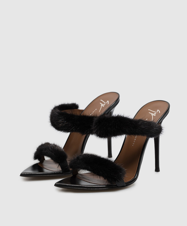 Giuseppe Zanotti Черные кожаные мюли LIZZIE с мехом норки I600024 изображение 2