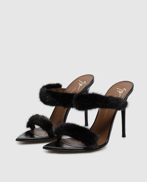 Giuseppe Zanotti Черные кожаные мюли LIZZIE с мехом норки I600024