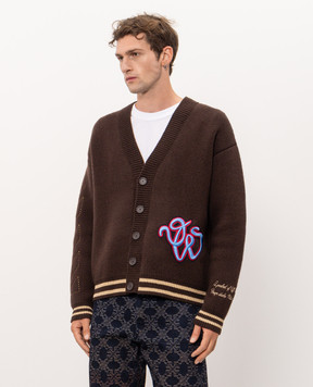 Off-White Коричневый кардиган Cat Off Varsity из шерсти 44MHB019F26K001