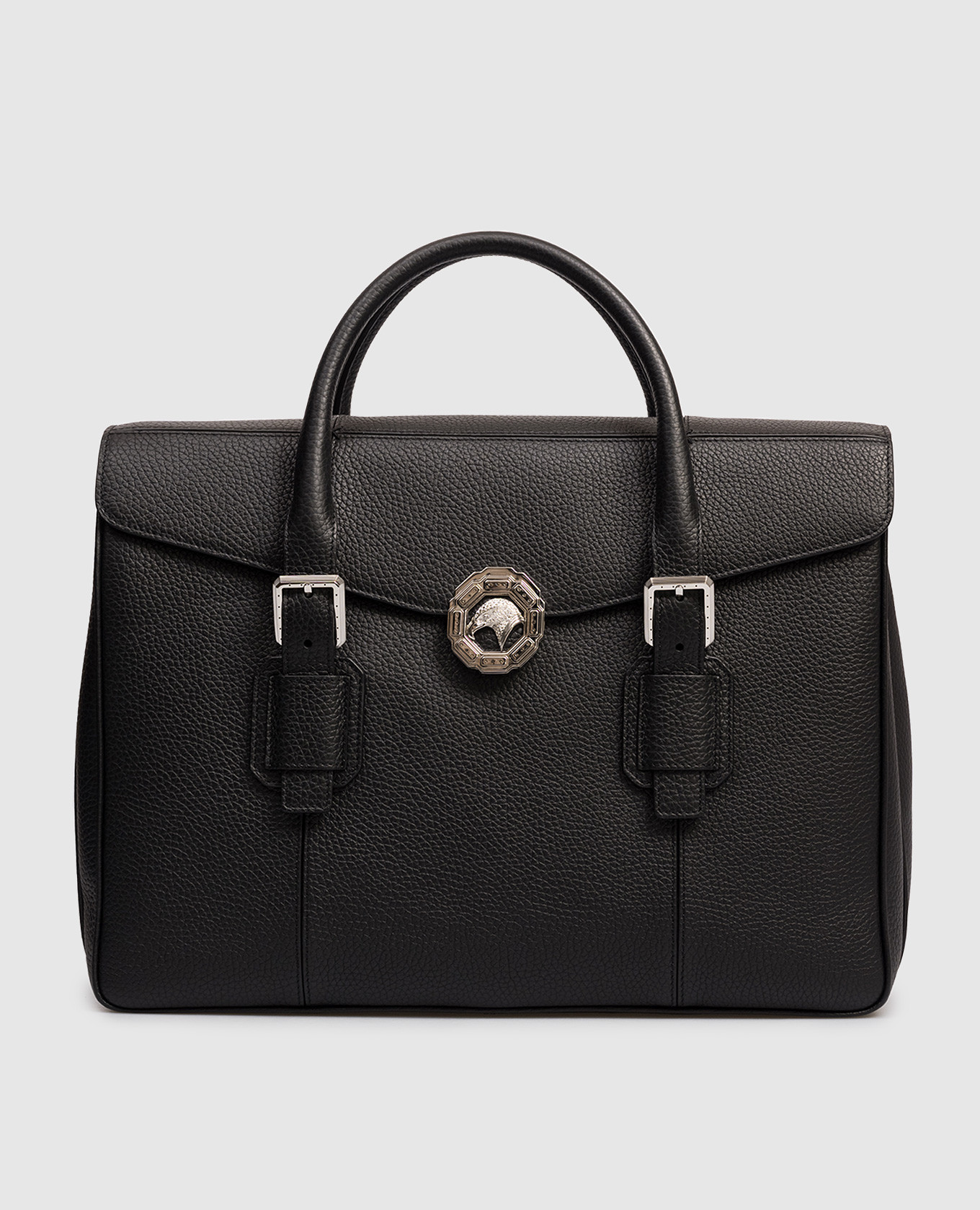 

Черный кожаный портфель с эмблемой, Портфели