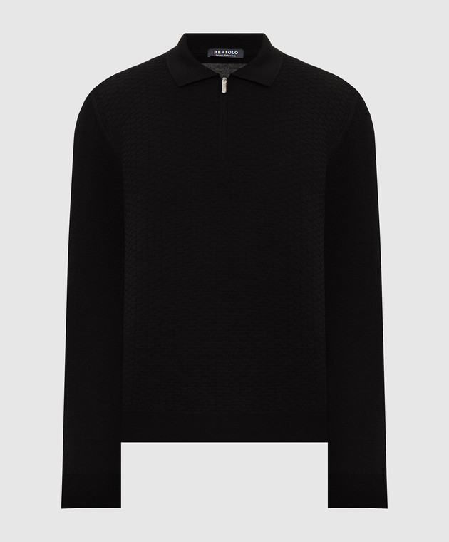 Bertolo Cashmere Черное поло из шерсти и шелка 902473002514