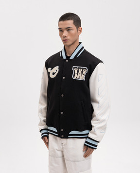 Off-White Чорний комбінований бомбер з нашивками 44XJA122S26L002