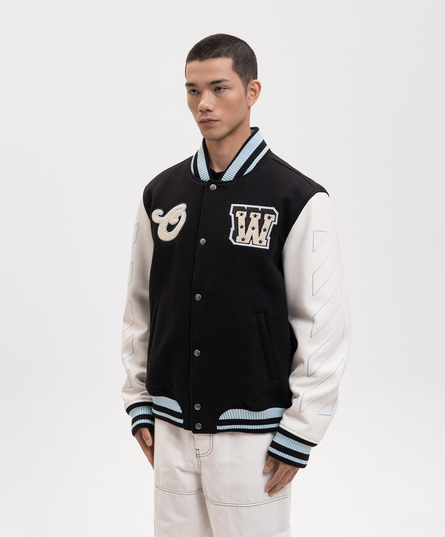 Off-White Чорний комбінований бомбер з нашивками 44XJA122S26L002 зображення 3